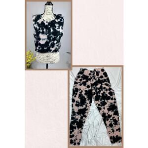 525 America Revolve Dip Dye French Terry Sleeveless Top & Joggers Pink Black M